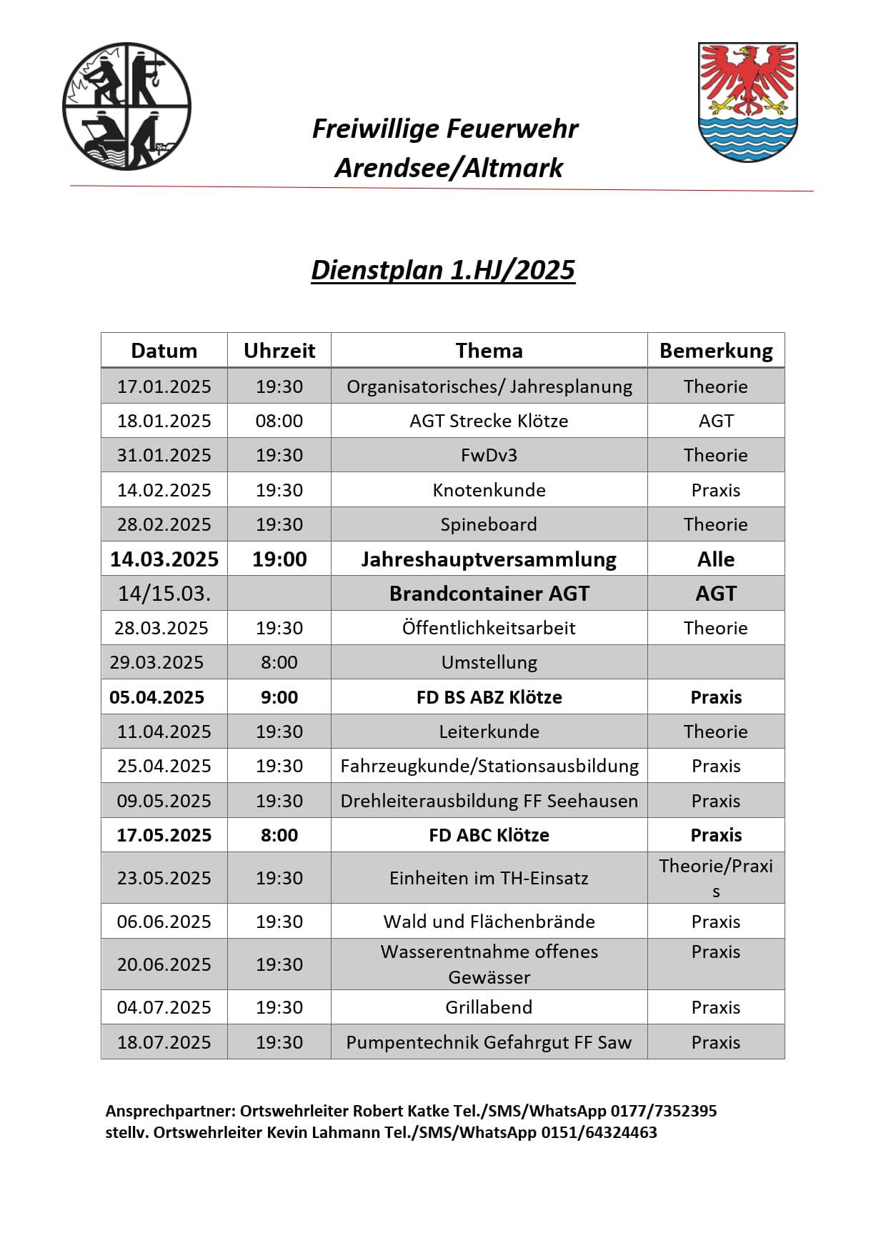 Dienstplan 1 2025